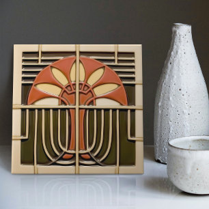 Abstrakte Blumen des Arts Crafts Movement im Stil Fliese