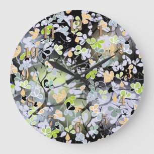 Abstrakte Blumen florale moderne schwarze blaue gr Große Wanduhr