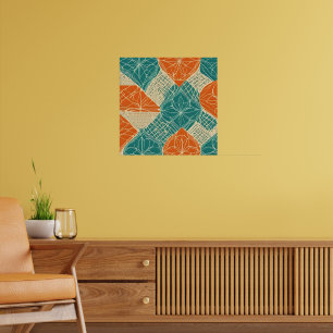 Abstrakte Blumen in Türkis, Orange und Beige Poster