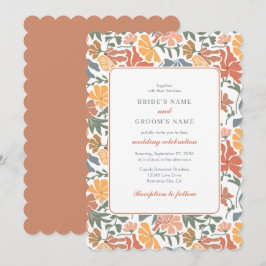 Abstrakte Blumen & Vögel Mitte Jahrhundert Moderne Einladung