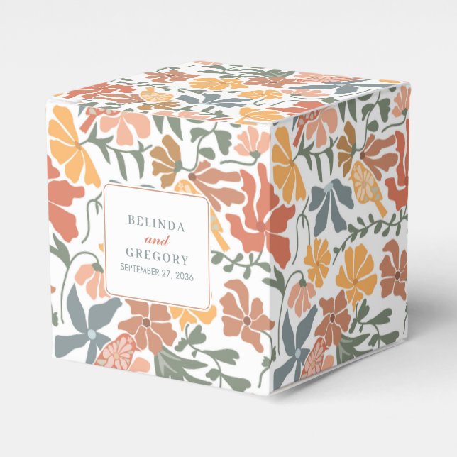 Abstrakte Blumen & Vögel Mitte Jahrhundert Moderne Geschenkschachtel (Vorderseite)