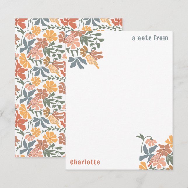 Abstrakte Blumen & Vögel Mitte Jahrhundert Moderne Mitteilungskarte (Vorne/Hinten)