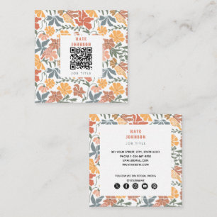 Abstrakte Blumen & Vögel Mitte Jahrhundert Moderne Quadratische Visitenkarte