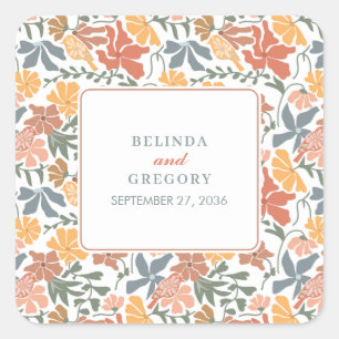 Abstrakte Blumen & Vögel Mitte Jahrhundert Moderne Quadratischer Aufkleber