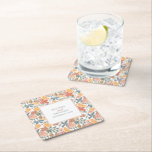 Abstrakte Blumen & Vögel Mitte Jahrhundert Moderne Rechteckiger Pappuntersetzer