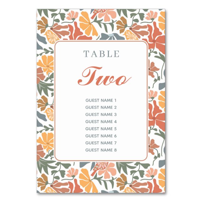 Abstrakte Blumen & Vögel Mitte Jahrhundert Moderne Tischnummer (Vorderseite)