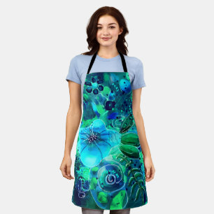 Abstrakte Blumenblauer Aquamarin-Blau-grüne Blätte Schürze