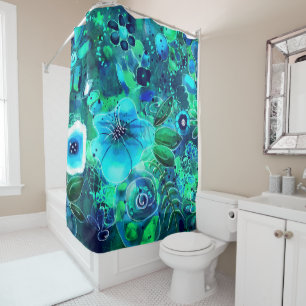 Abstrakte Blumenblauer Aquamariner Blaue Blume Blu Duschvorhang