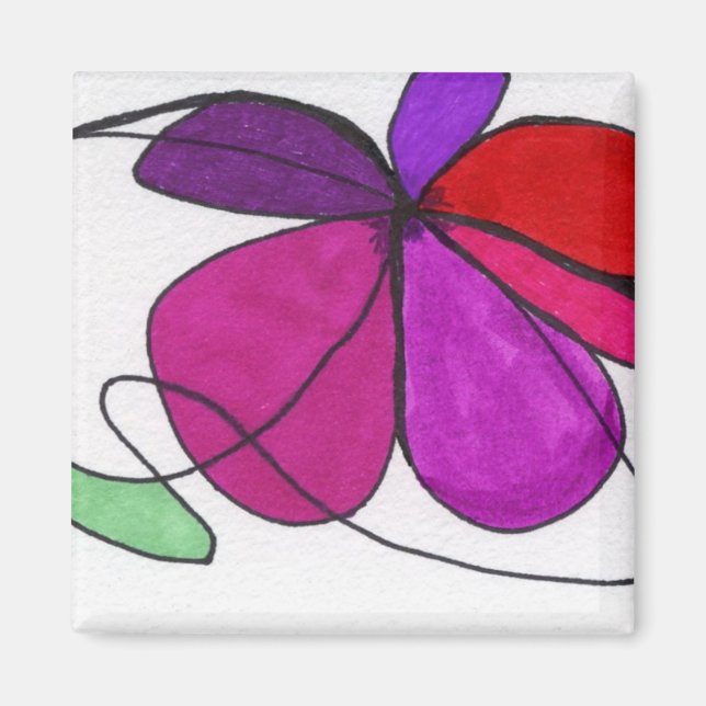 Abstrakte Blumenblüte in Rot-Veilchen-Grün Magnet (Vorne)