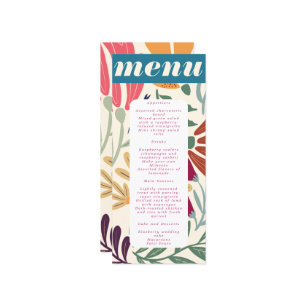 Abstrakte Blumenhochzeit in modernen Farben Menükarte