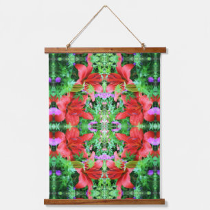 Abstrakte Blumenkunst aus orangen Taglilien Wandteppich Mit Holzrahmen