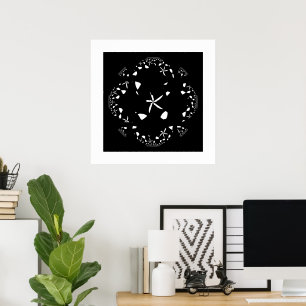 Abstrakte Blumenkunst Elegant Schwarz und Weiß Poster