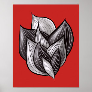 Abstrakte Blumenkunst in Rot und Schwarz Poster