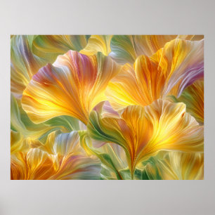 Abstrakte Blumenkunst mit gelben Blütenblättern Poster
