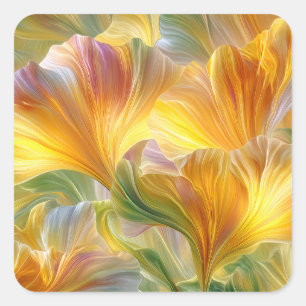 Abstrakte Blumenkunst mit gelben Blütenblättern Quadratischer Aufkleber
