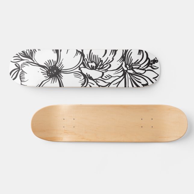Abstrakte Blumenlinie zeichnend Skateboard (Horizontal)