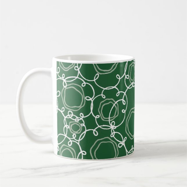 Abstrakte Blumenmatrix (Dunkelgrün) Fine Art Kaffeetasse (Links)
