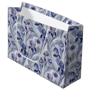 Abstrakte Blumenmuster Indigo Lila Iris Große Geschenktüte