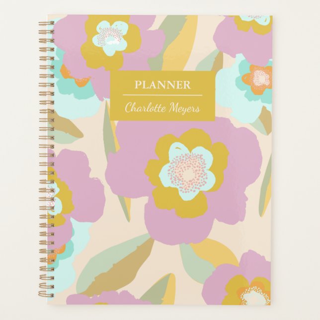 Abstrakte Blumenpastel Lilac Muster Personalisiert Planer (Vorderseite)