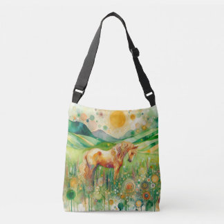 Abstrakte Blumenpferd Crossbody Bag - Moderne Kuns Tragetaschen Mit Langen Trägern