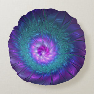 Abstrakte Blumenpracht, farbenfrohe fraktale Kunst Rundes Kissen