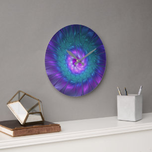 Abstrakte Blumenpracht Farbige Fraktal-Kunst-Blume Große Wanduhr