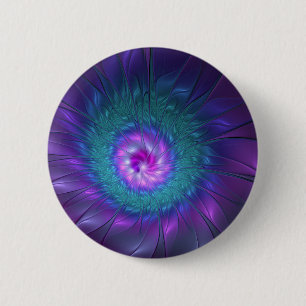 Abstrakte Blumenpracht Farbige Fraktalkunst-Blume Button