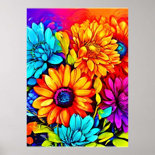 Abstrakte Blumenpracht in Multicolor Poster (Vorne)