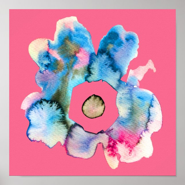 Abstrakte, blumenrosa Aquarellfarbe Poster (Vorne)