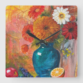 Abstrakte Blumenuhr Quadratische Wanduhr