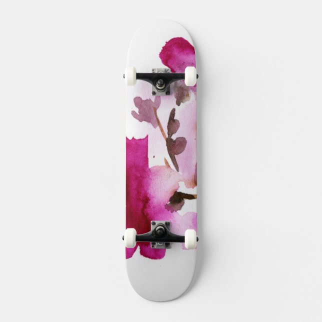 Abstrakte Blumenwatercolormalereien 4 Skateboard (Vorderseite)