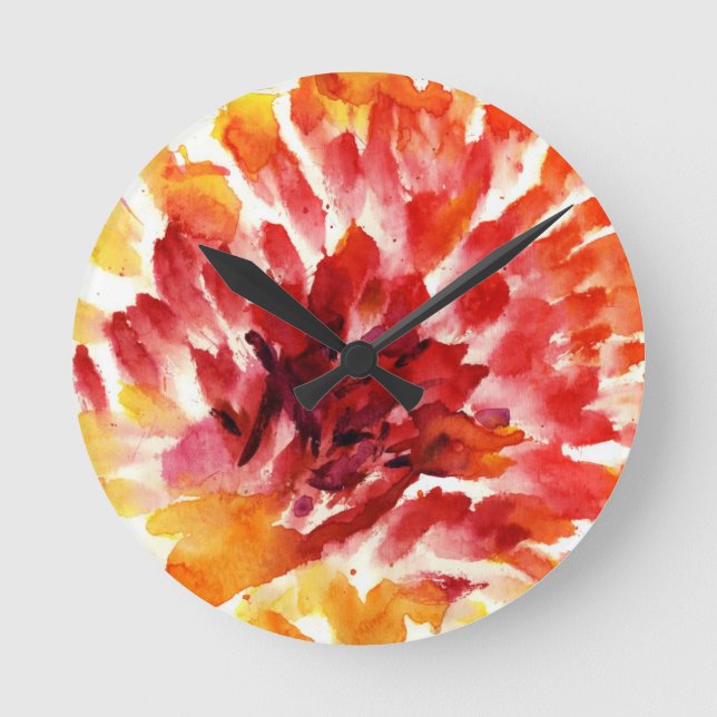 Abstrakte Blumenwatercolormalereien 5 Runde Wanduhr (Vorderseite)
