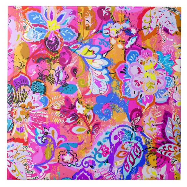 abstrakte Blumenzauber Fliese (Vorderseite)