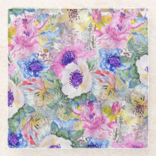 Abstrakte Blumenzeichnung Aquarellfarbe Glasuntersetzer