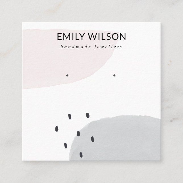 ABSTRAKTE BLUSH DUSKY GRAY STUD EARRING DISPLAY QUADRATISCHE VISITENKARTE (Vorderseite)