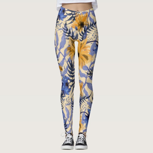Abstrakte Blüte: Aquarellfarben Modernes Muster Leggings (Vorderseite)
