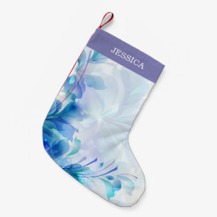 Abstrakte Blüte in Lila Blau und Weiß Kleiner Weihnachtsstrumpf