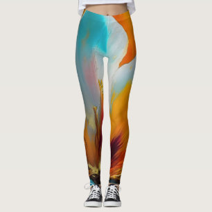 Abstrakte Blüte in Orange und Türkis Leggings