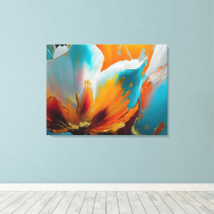 Abstrakte Blüte in Orange und Türkis Leinwanddruck