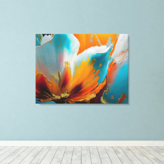Abstrakte Blüte in Orange und Türkis Leinwanddruck