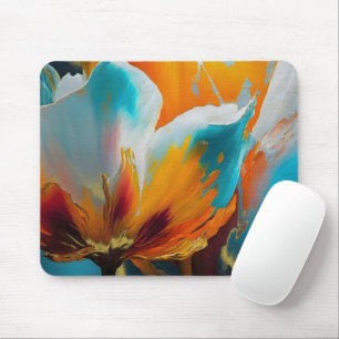 Abstrakte Blüte in Orange und Türkis Mousepad