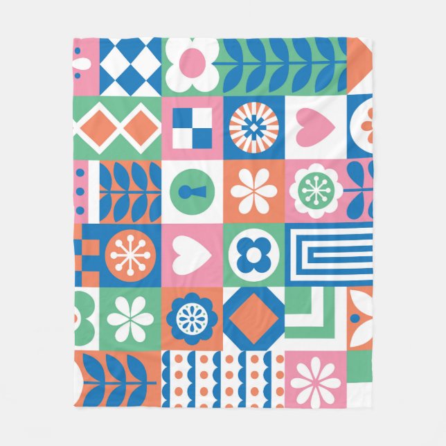 Abstrakte Blüte: Skandinavisches Volksmuster. Fleecedecke (Vorderseite)