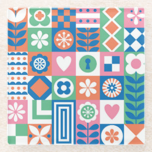 Abstrakte Blüte: Skandinavisches Volksmuster. Glasuntersetzer