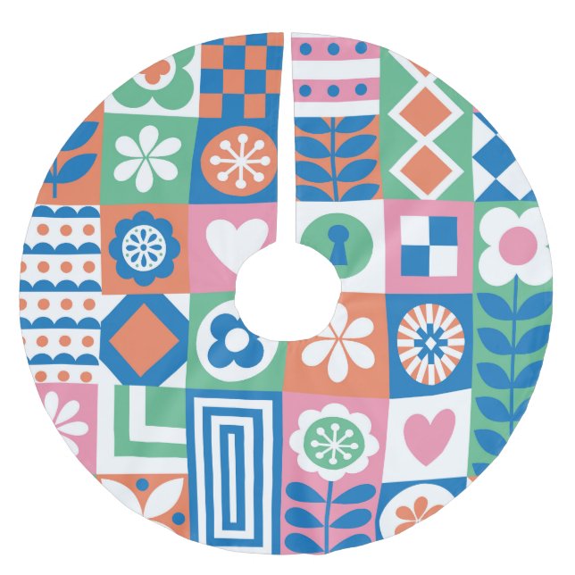 Abstrakte Blüte: Skandinavisches Volksmuster. Polyester Weihnachtsbaumdecke (Vorderseite)