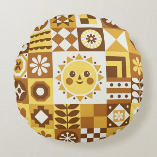 Abstrakte Blüte. Vintage Skandinavier und Volksgru Rundes Kissen