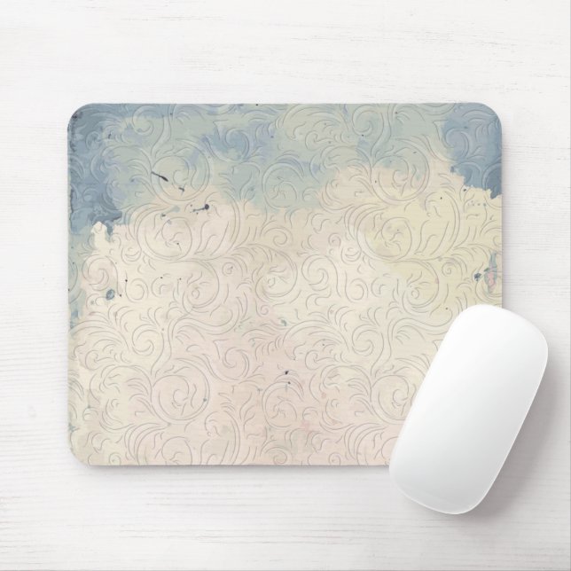 Abstrakte Blüten auf blauen und weißen Gradient-St Mousepad (Mit Mouse)