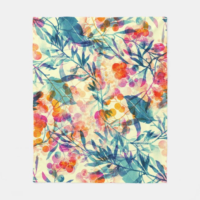 Abstrakte Blüten: Kräuter, Blume Muster. Fleecedecke (Vorderseite)