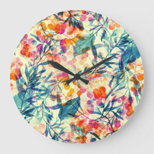 Abstrakte Blüten: Kräuter, Blume Muster. Große Wanduhr