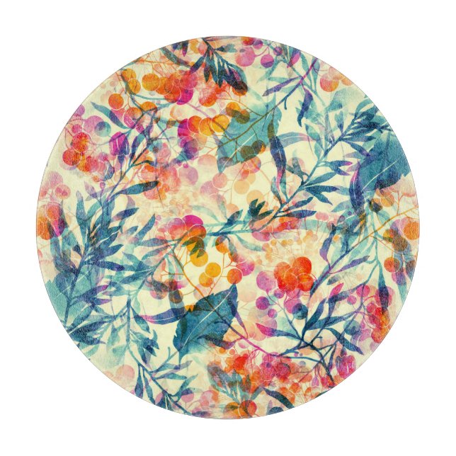 Abstrakte Blüten: Kräuter, Blume Muster. Schneidebrett (Vorderseite)