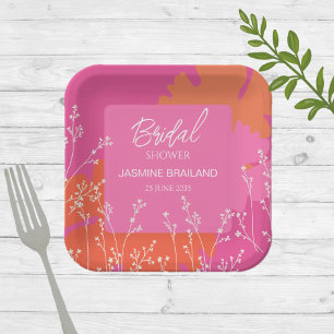 Abstrakte Blütenbrücke in Pink und Orange Daisy Pappteller